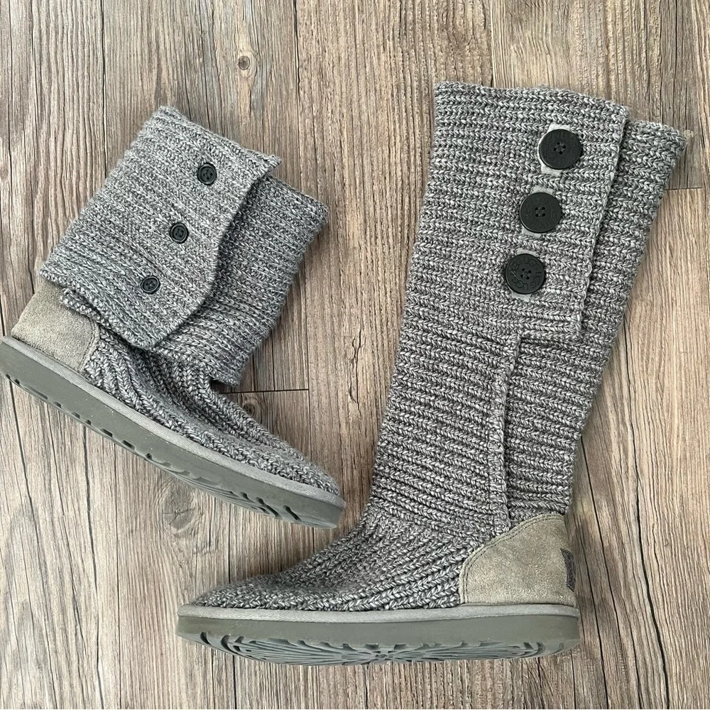 Ugg Classic Cardy Knit Sweater Boots Grey Size 9